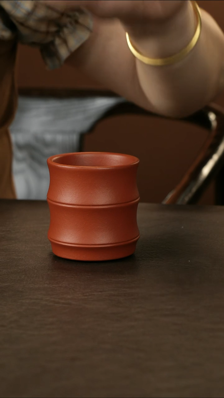 茶杯紫砂生砂朱泥 竹节杯160cc