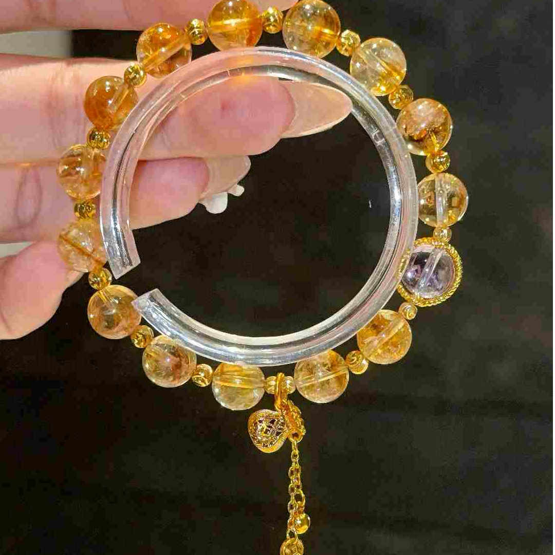 【黄晶万两】9mm黄塔晶紫水晶设计手串（多样性发一）