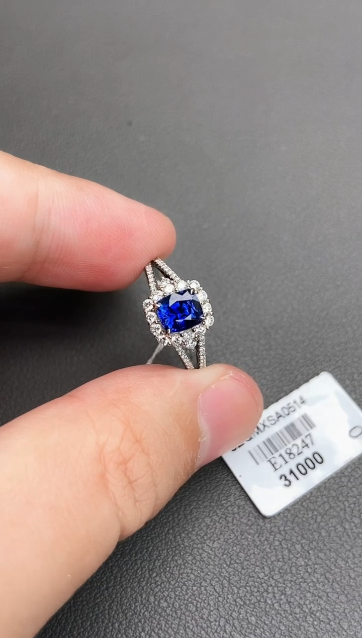 戒指蓝宝石18K金镶嵌【锐寺珠宝】1.3ct/皇家蓝/七天鉴赏