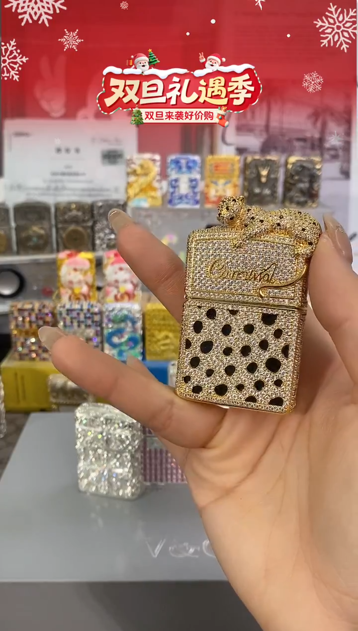 镜面ZIPPO满钻金钱豹