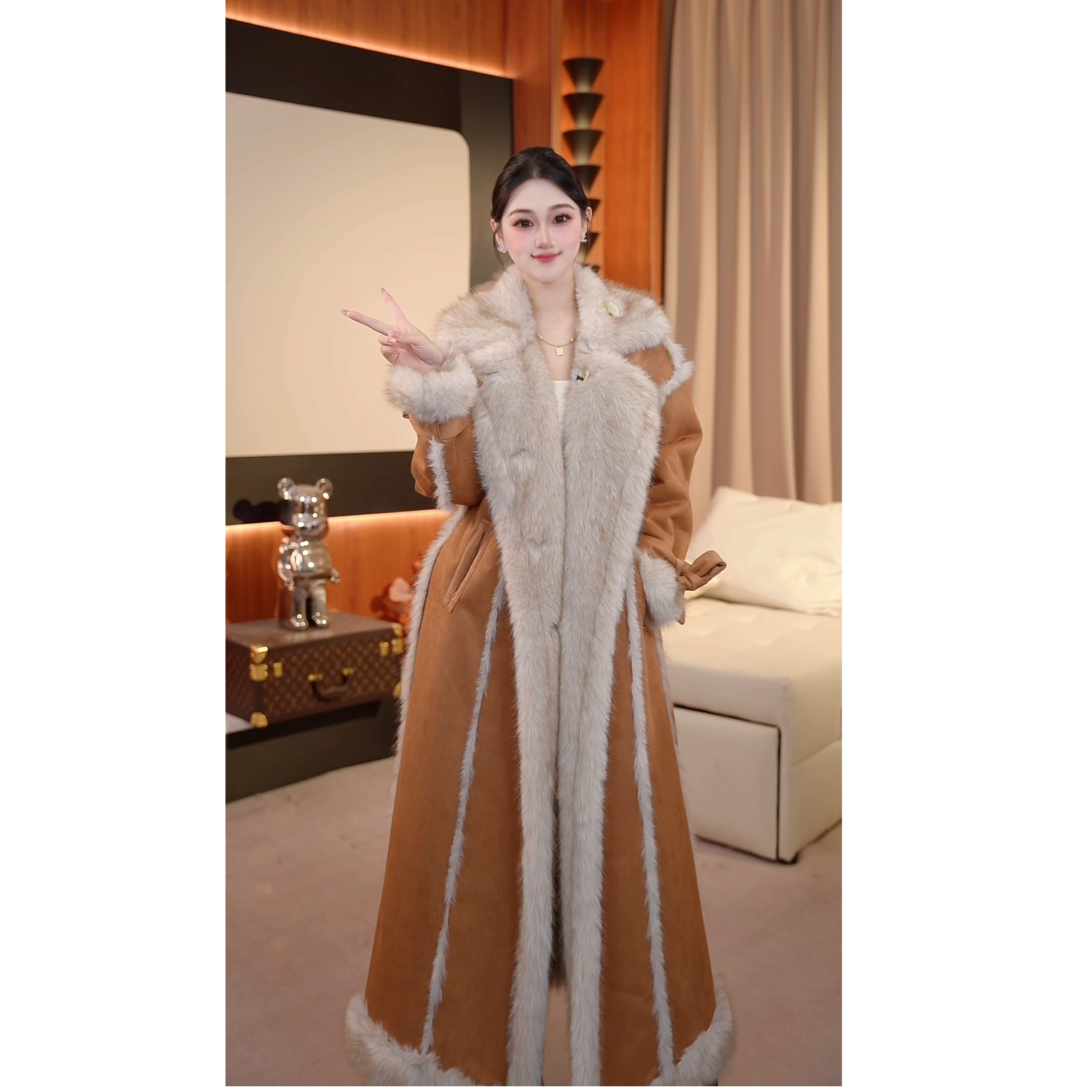 新款【双面穿】毛领保暖厚款大衣长款外套F   8870