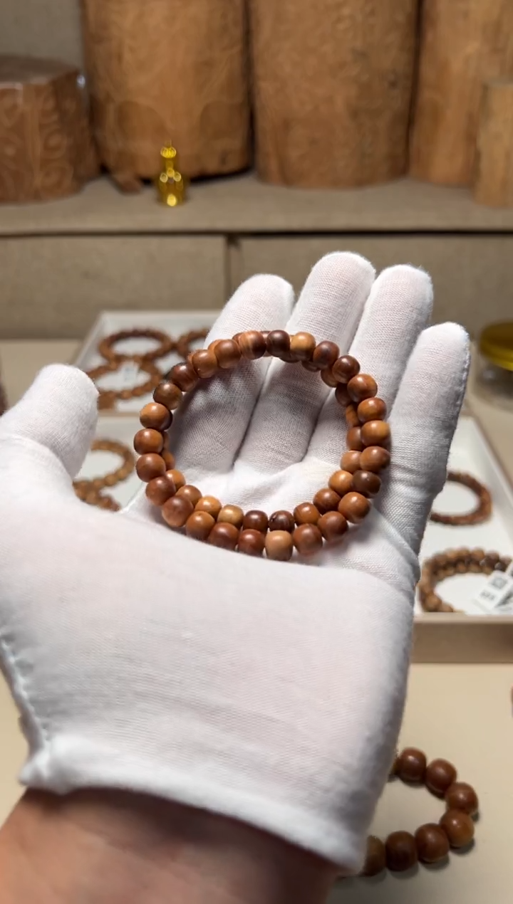 檀香木手串/手链老山檀香7/8老型单圈横纹黑肉瑕疵福利发其一