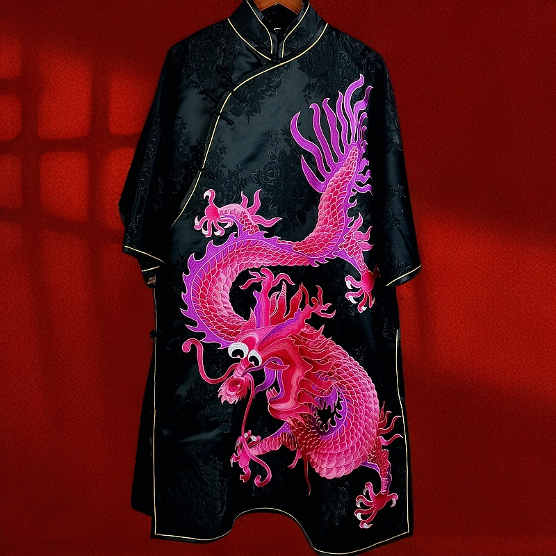 【乾坤】紫气东来重工绣大紫龙国风中式风斜襟盘扣网红气质太太服