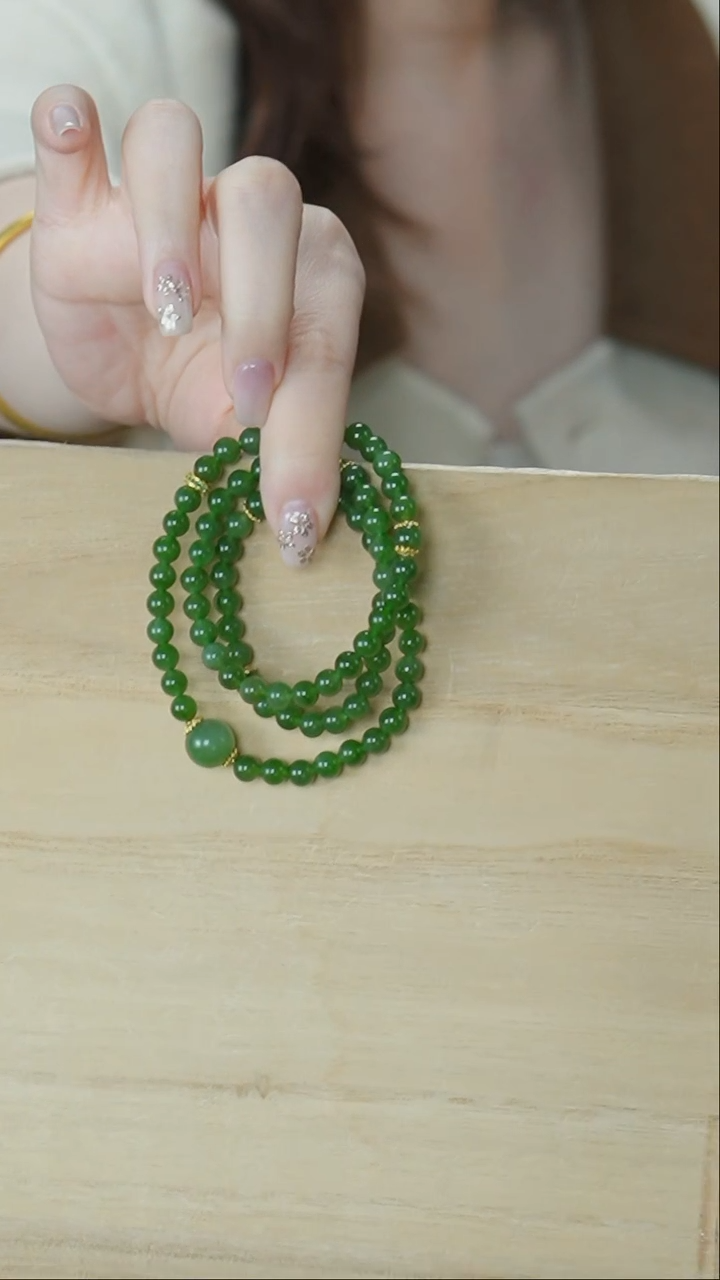 【闪购商品】和田玉颈饰未镶嵌碧玉珠串带猫眼项链（卡6mm）