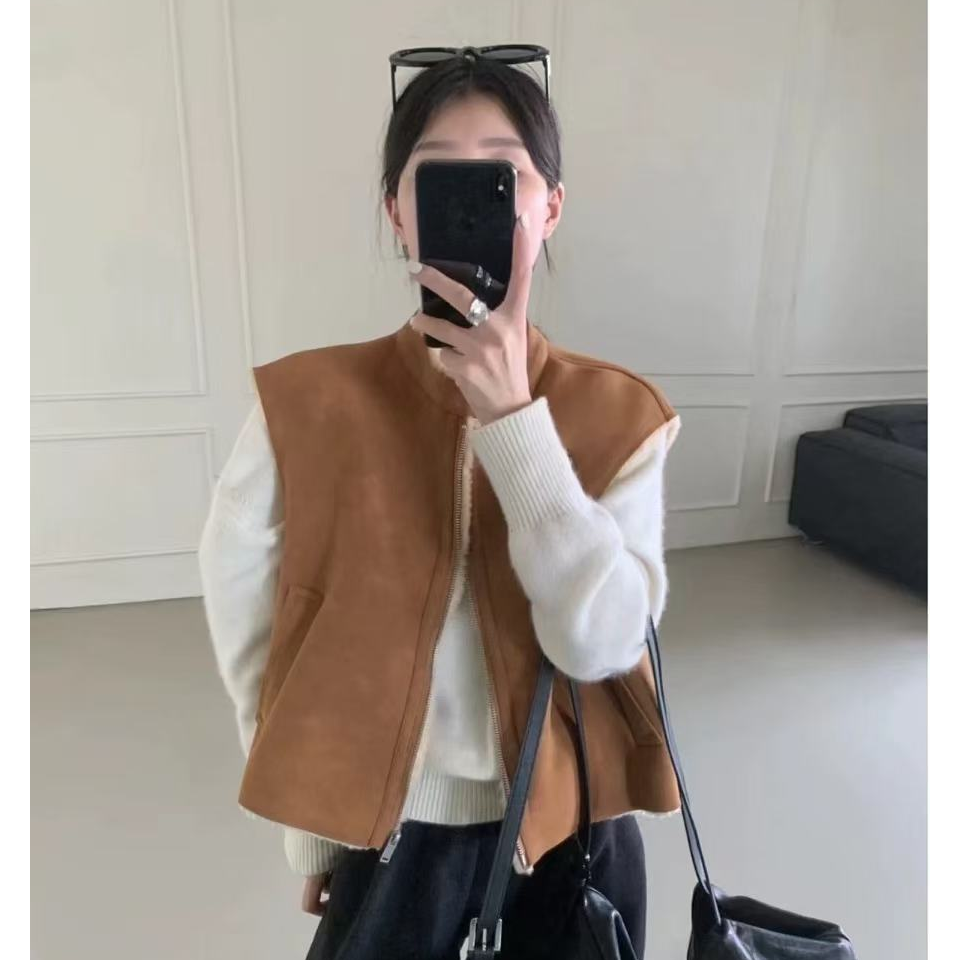 立领拉链无袖欧货洋气马夹