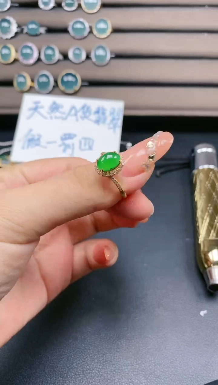 翡翠戒指银S925镶嵌45787