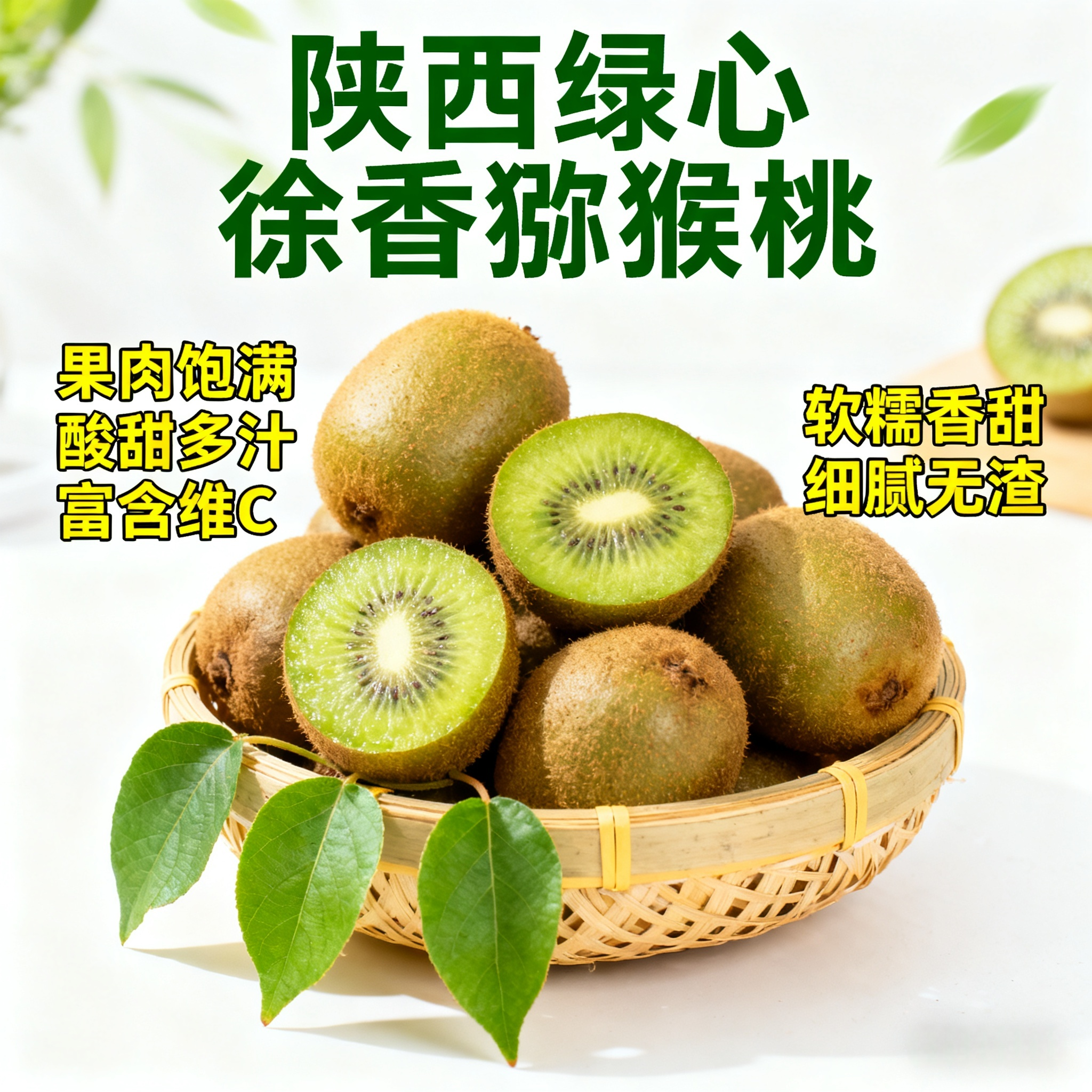 陕西绿心徐香猕猴桃 维C水果孕妇香甜多汁新鲜眉县绿心猕猴桃绿色