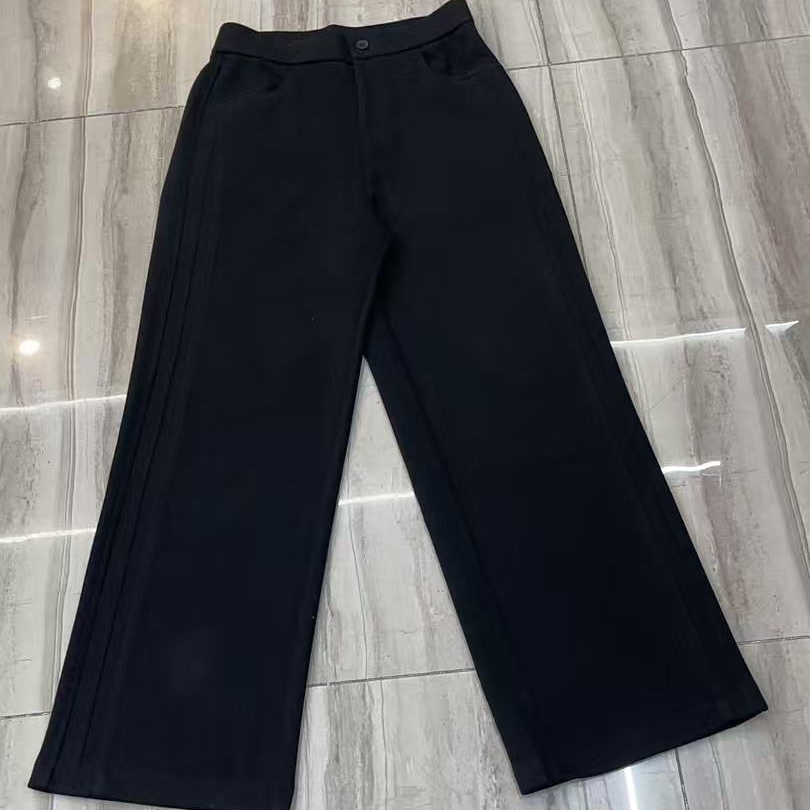 茹茹时装纯色条纹羊绒裤