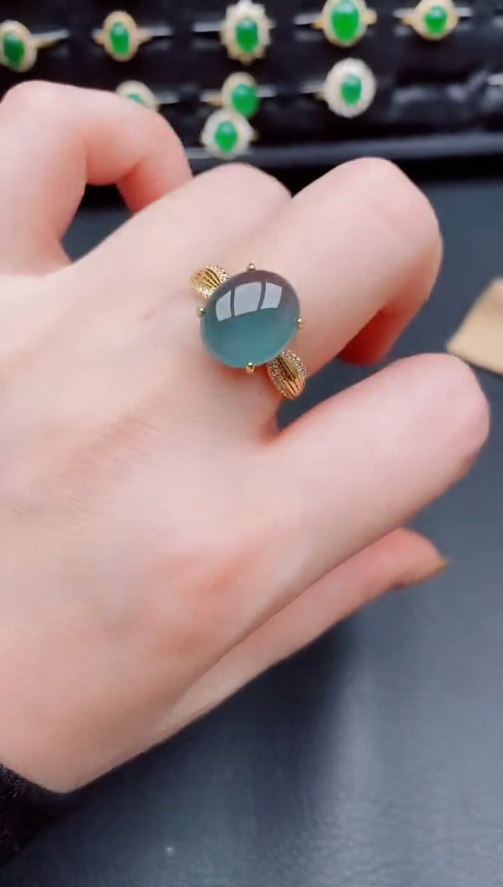 【闪购商品】翡翠戒指银S925镶嵌天然a货翡翠128