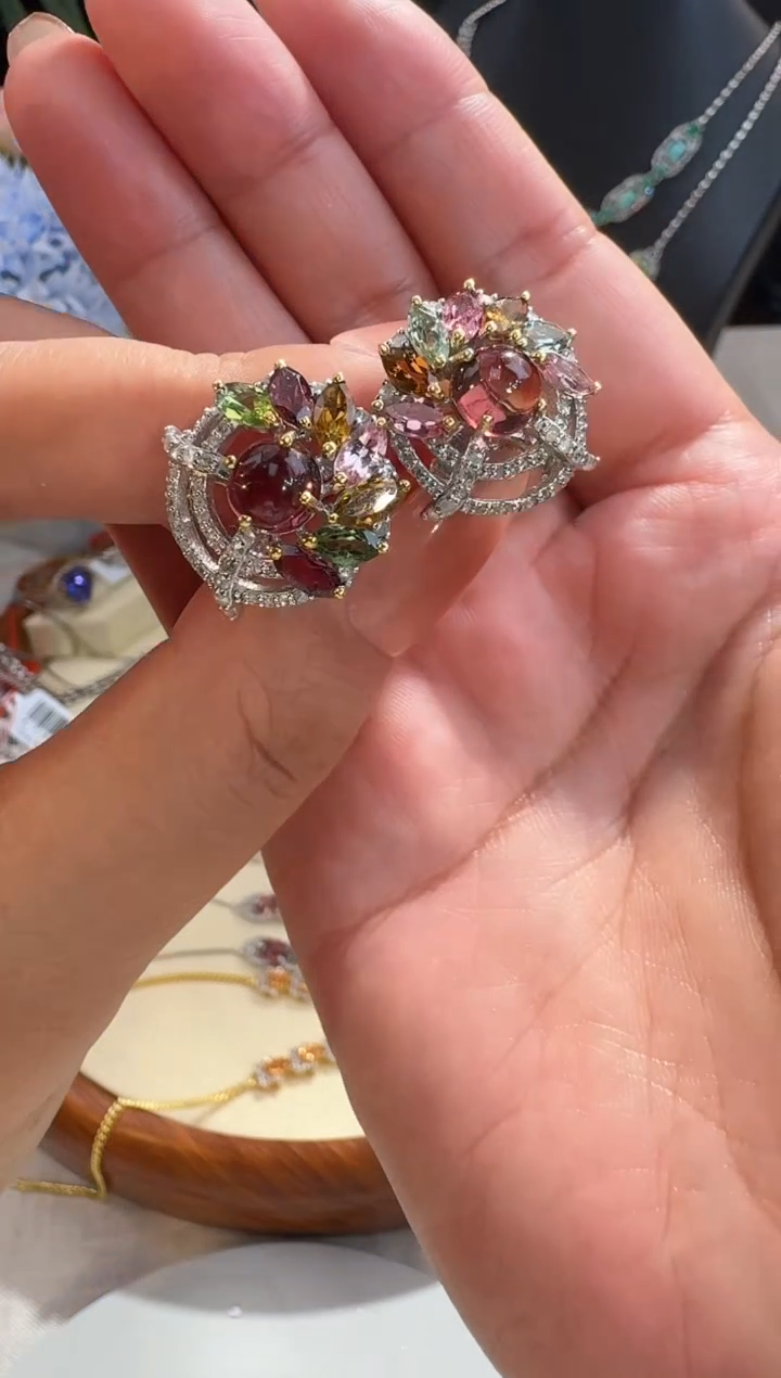 【闪购商品】碧玺耳饰银S925镶嵌耳饰