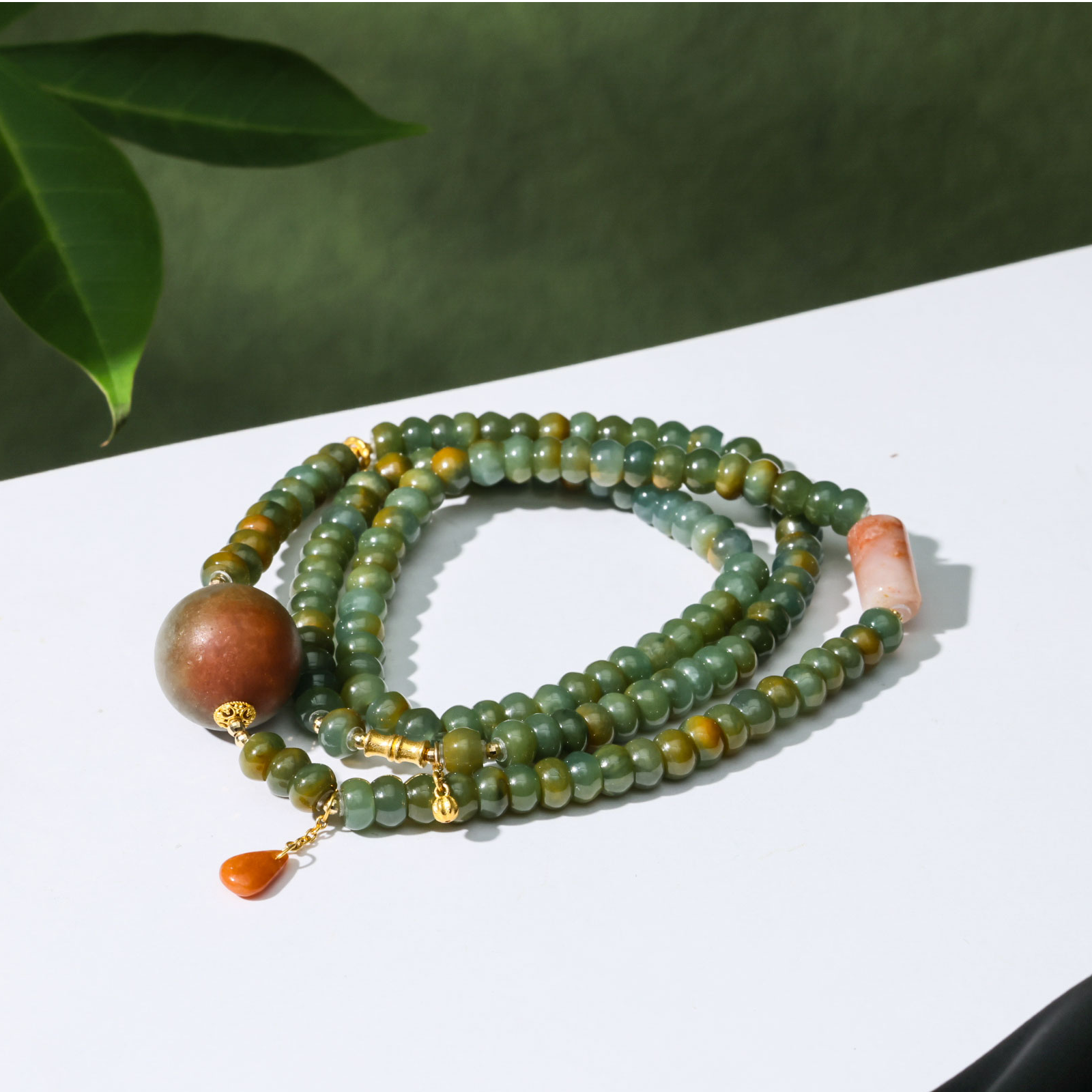 【意婵】“大超值”18k金天然缅A稀缺秋香色翡翠多圈手链-916631