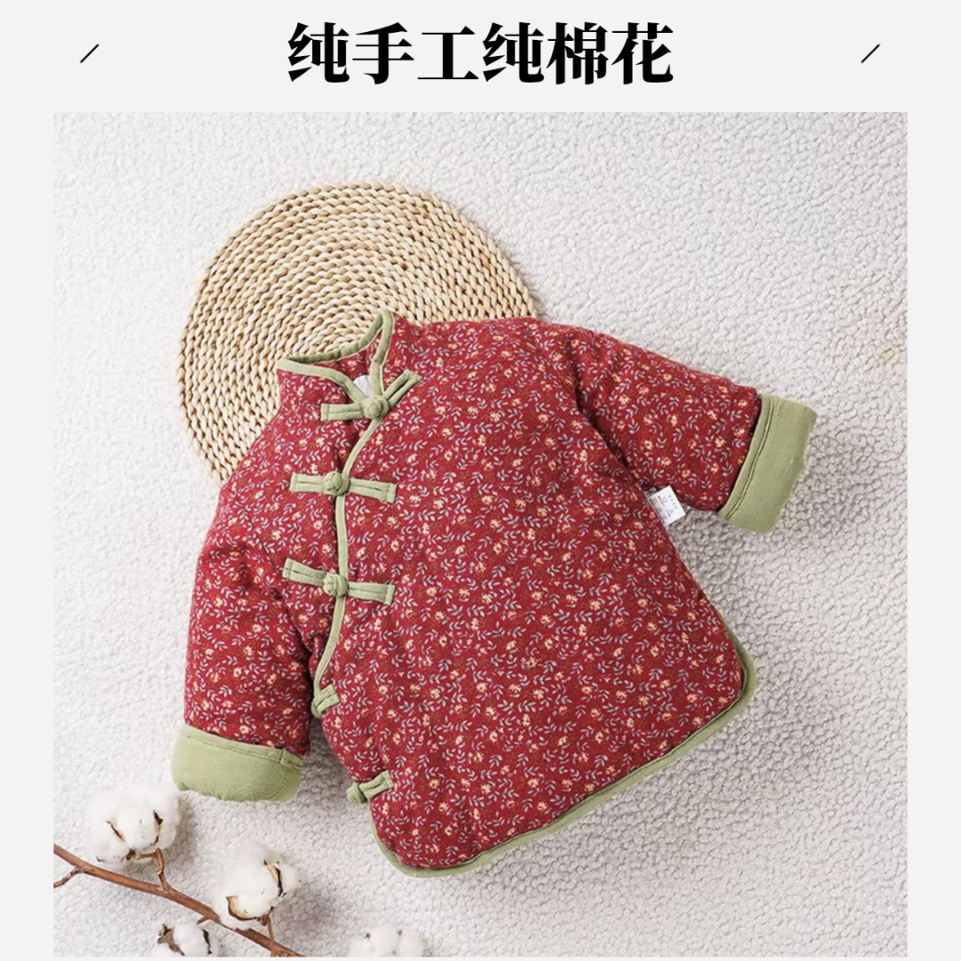 纯手工棉花棉衣儿童男女宝宝冬季薄加厚款棉袄带帽款婴幼儿上衣