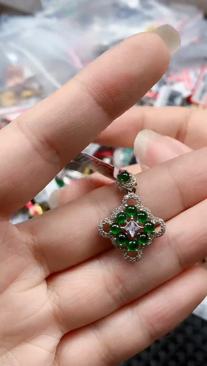 银S925镶嵌戒指翡翠天然A货缅甸翡翠