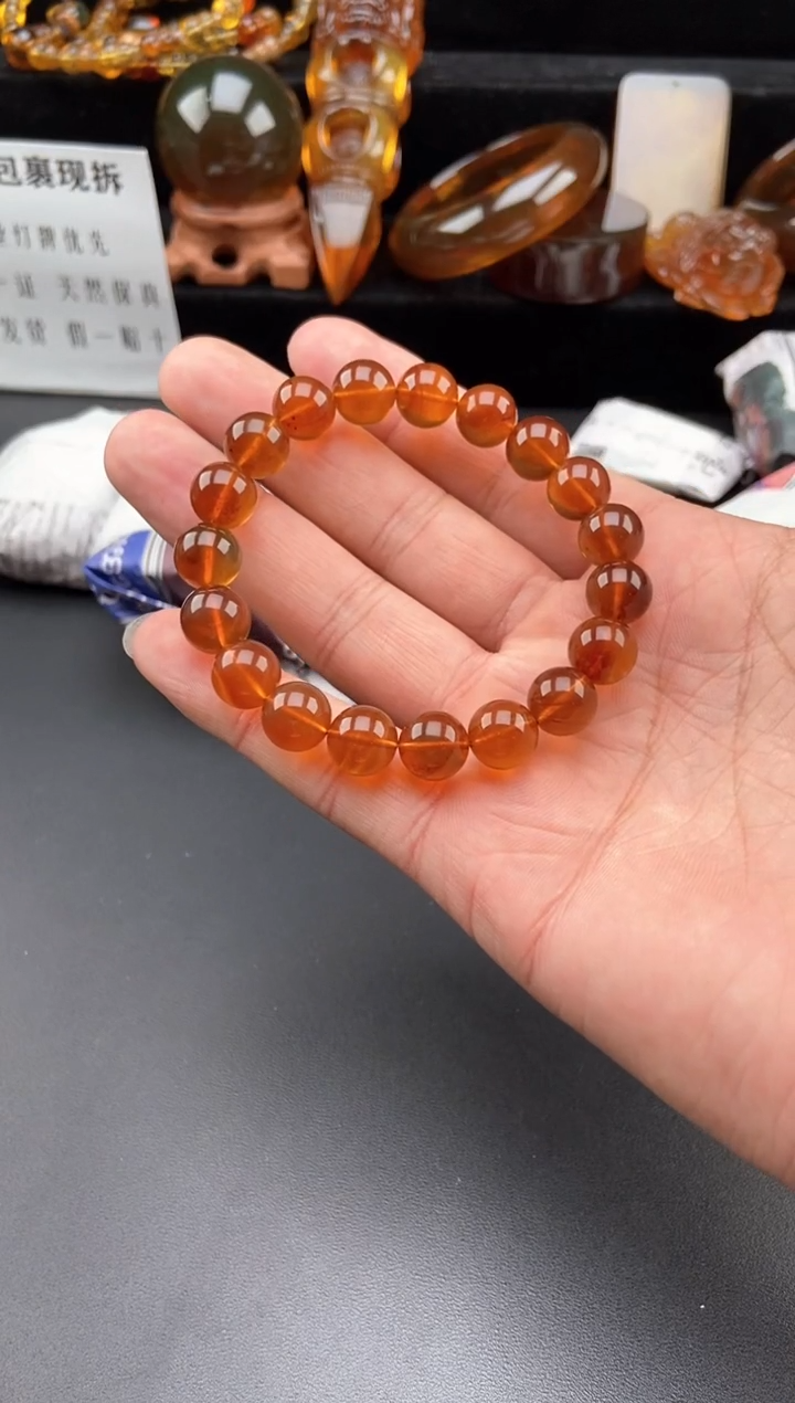 【闪购商品】琥珀手链未镶嵌棕红10手串