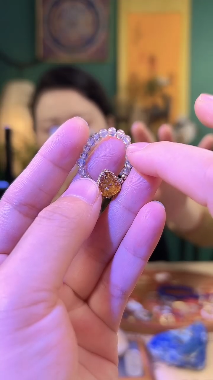 【闪购商品】月光石戒指银S925镶嵌月光石血珀佛公戒指