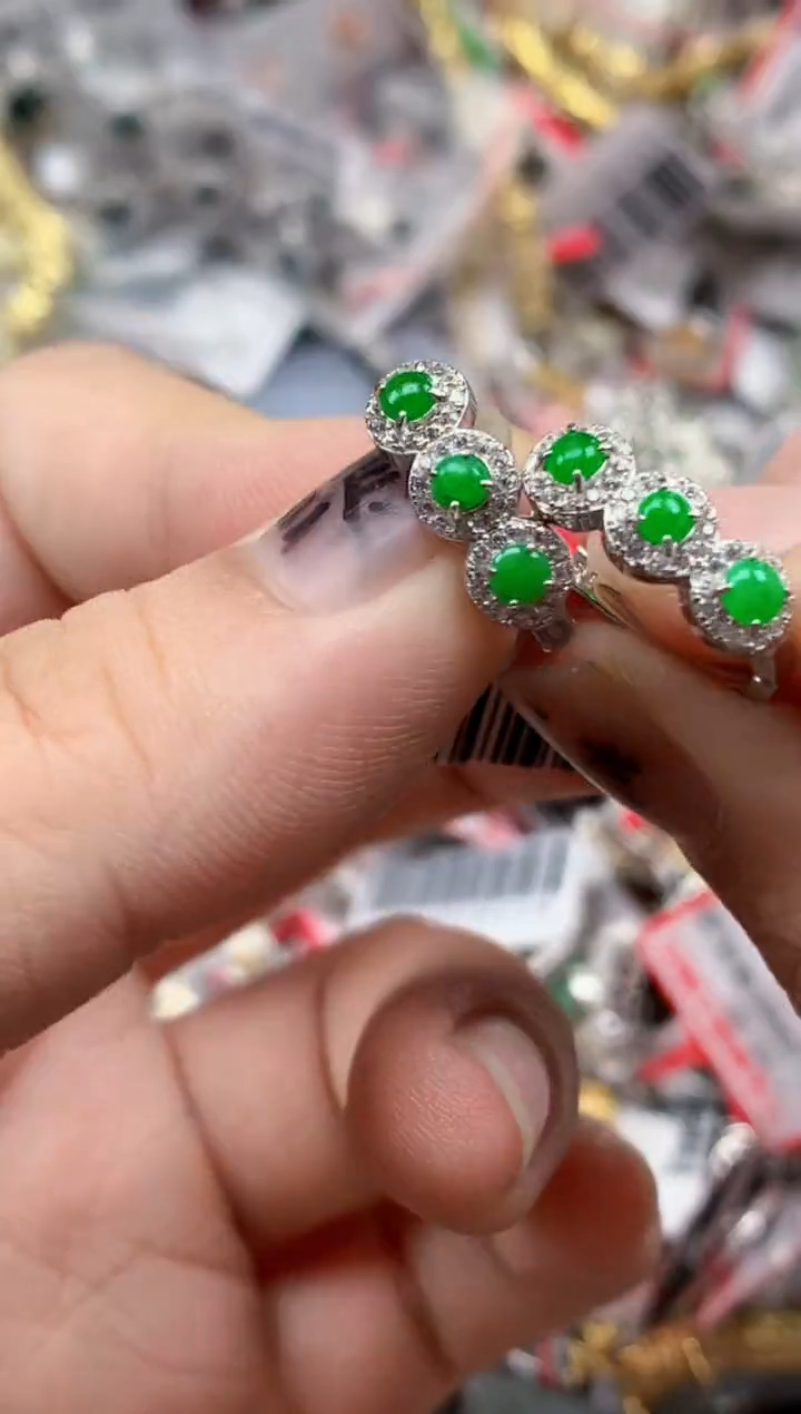 银S925镶嵌戒指翡翠天然A货缅甸翡翠