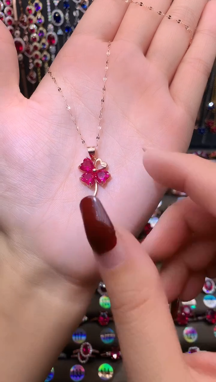 【闪购商品】红宝石颈饰银S925镶嵌玫瑰金