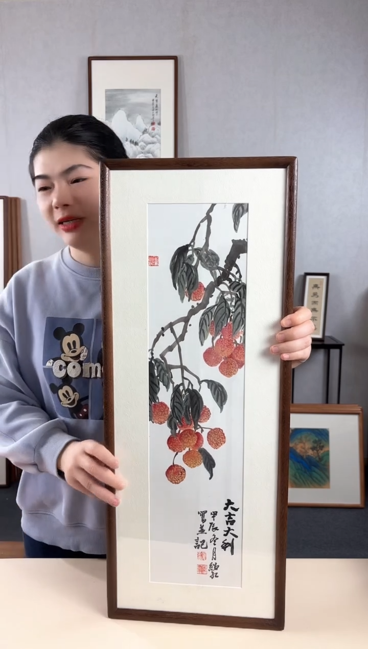 【闪购商品】国画手绘*吉利图*28*72cm实木框