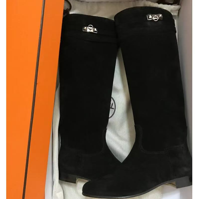 未使用 Hermes/爱马仕 黑色麂皮CDC高筒靴长筒靴/37