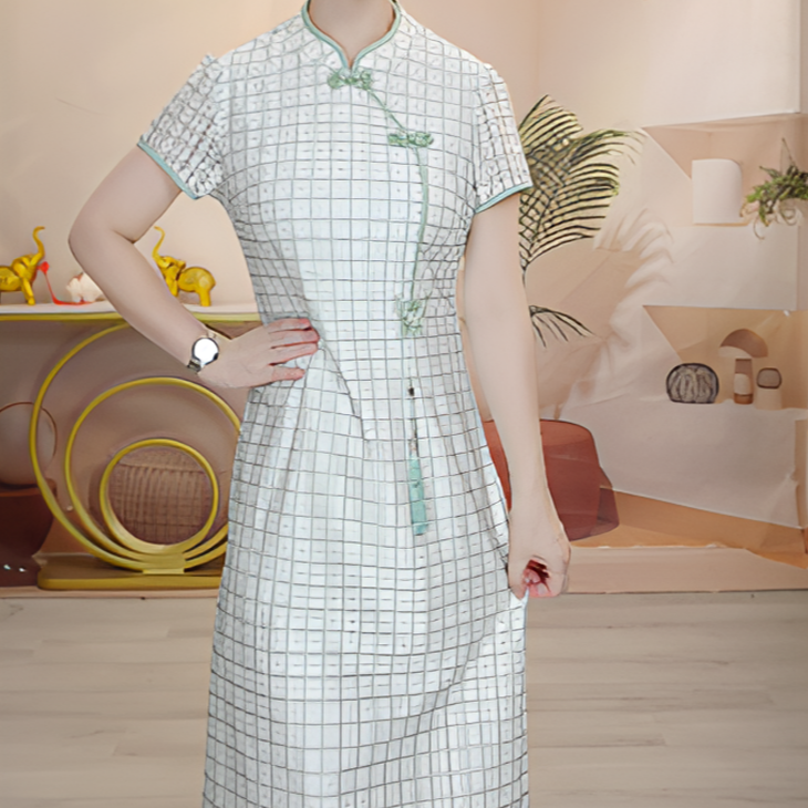 X0742 新款时尚气质连衣裙新中式减龄复古显瘦妈妈装洋气中袖旗袍