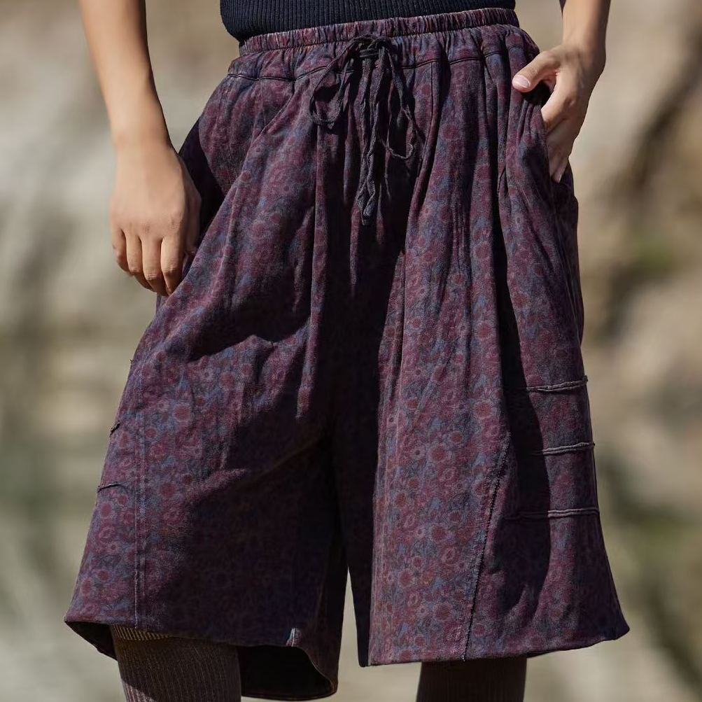 原创麻依者纯棉暗花做旧夹棉中裤七分裤2025冬H-1358【新款】