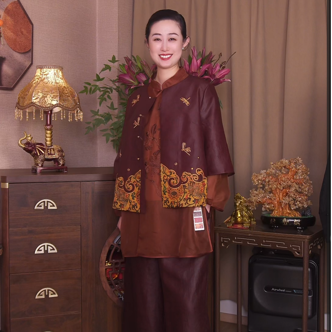 【沐杉高定】25春新款新中式国风桑蚕丝红云纱刺绣宽松外套上衣0201