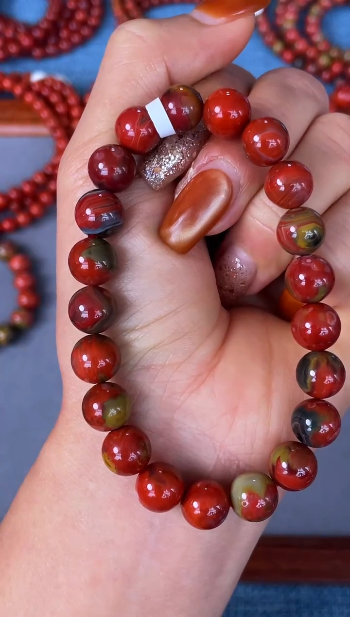 未镶嵌手串南红玛瑙N13老大山包三彩包浆原矿单圈