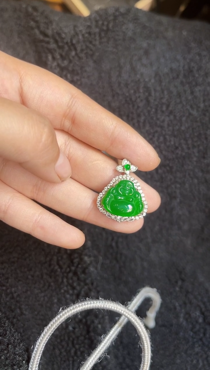 【闪购商品】翡翠耳饰银S925镶嵌佛公