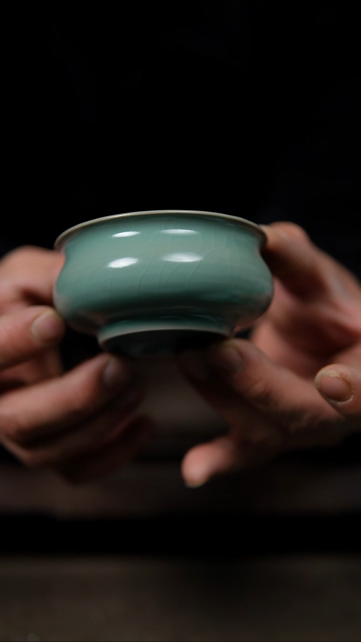 【闪购商品】杯仿古翡翠绿纯手工炉式杯瑕