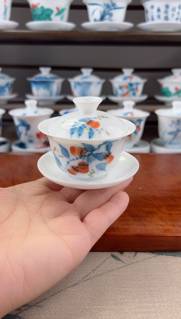 微瑕柿子80ml三才盖碗