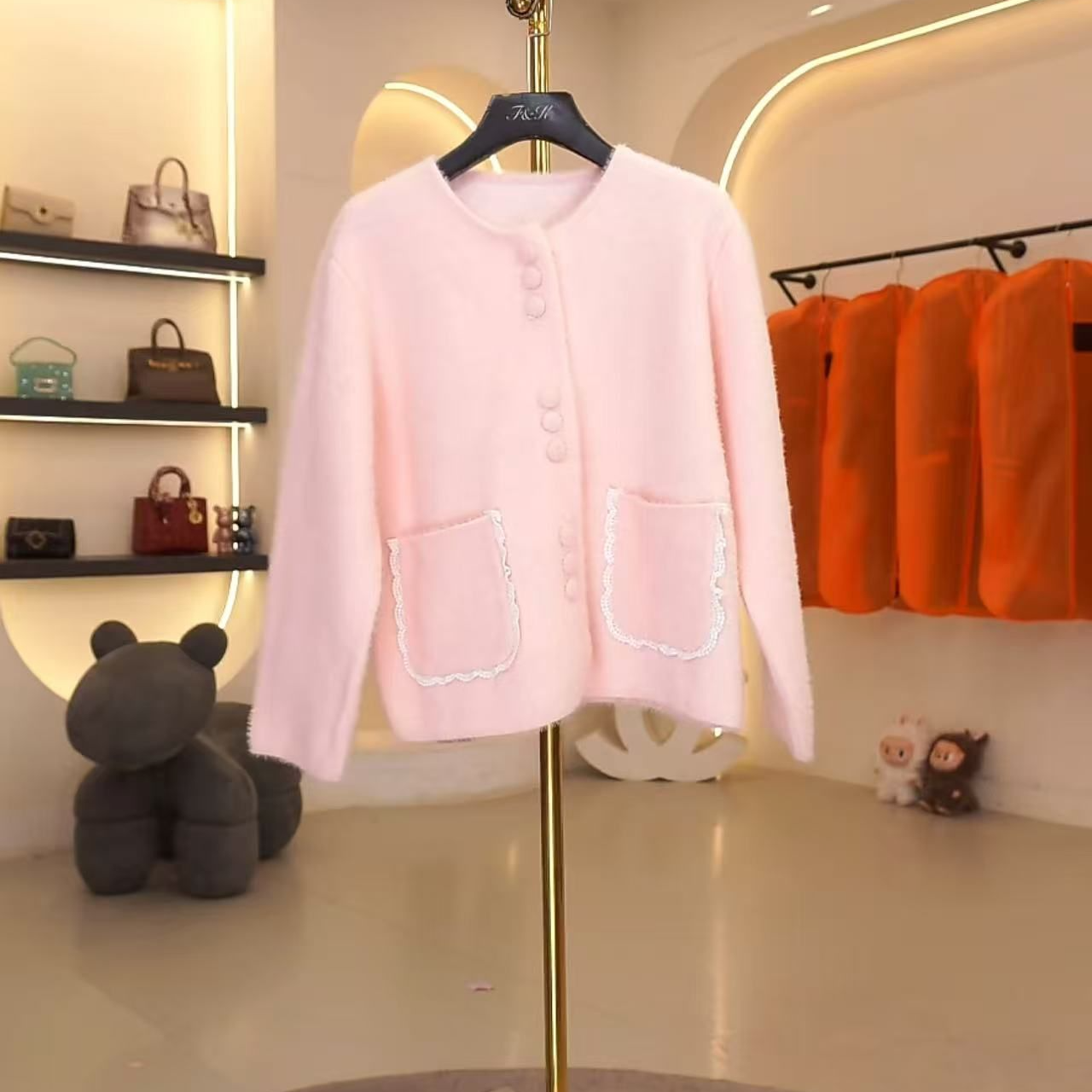 FF3466服装版型小香风气质纯色短款法式针织时尚女毛针织衫