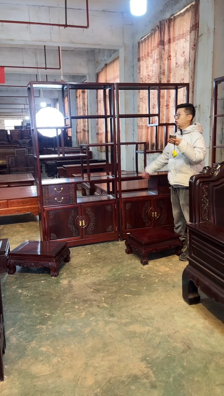 【闪购商品】黑酸枝木类成套家具博古架一对