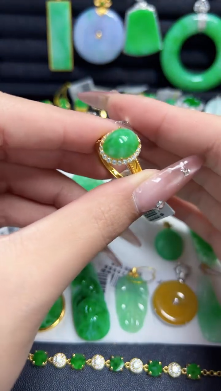 【闪购商品】翡翠戒指银S925镶嵌Y缅料A货/支持复检/一件