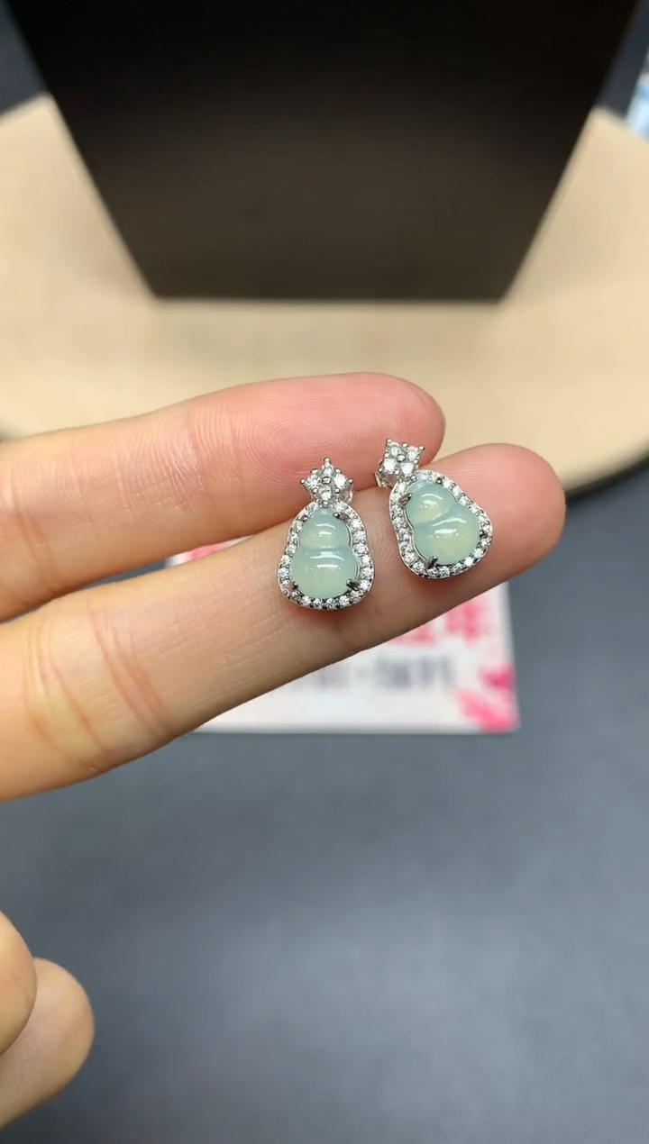 【闪购商品】翡翠耳饰银S925镶嵌葫芦【多样性发其一】