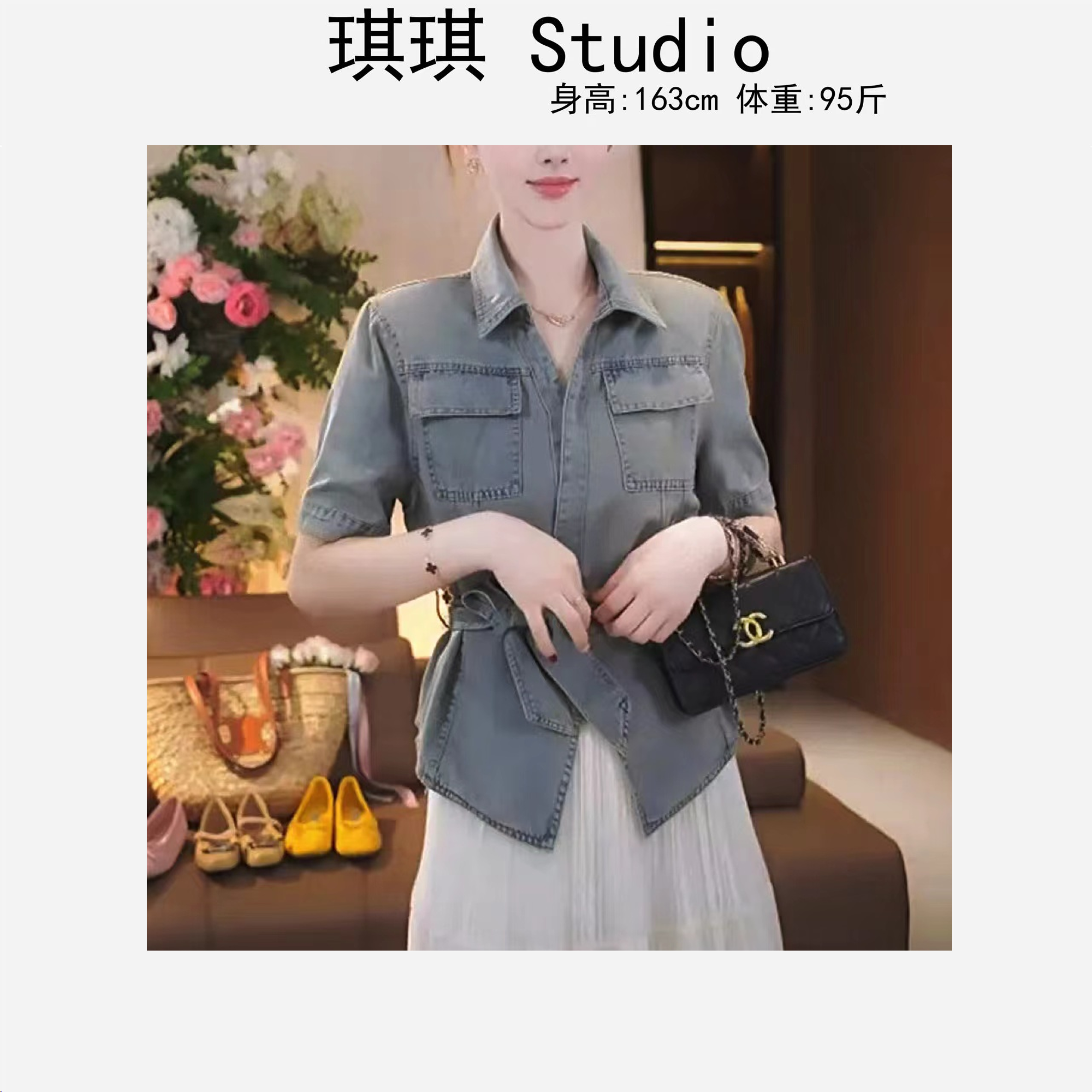 《琪琪家》春夏季新款潮流气质时尚显瘦减龄牛仔短袖外套3201-G