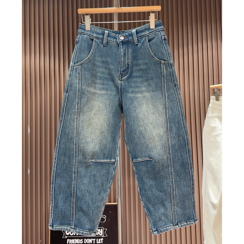 白浅浅原创设计小个子加绒牛仔裤女弯刀裤弹力九分裤冬装