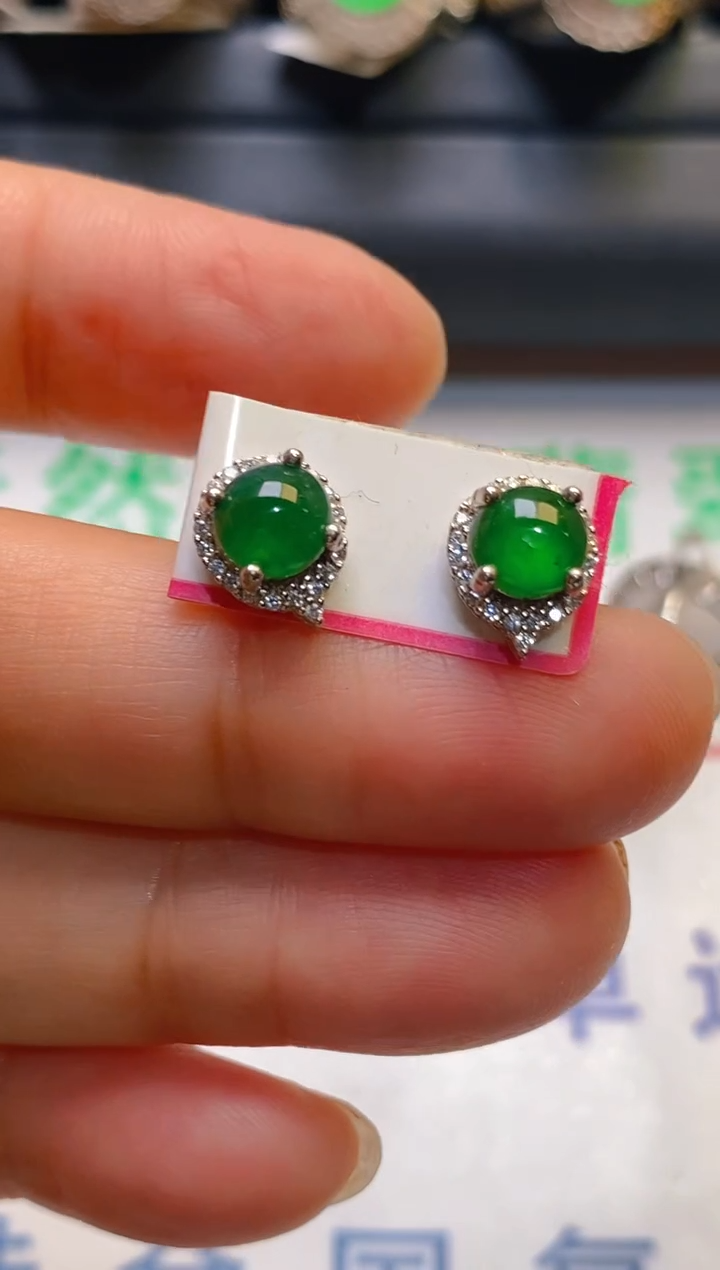 【闪购商品】翡翠耳饰银S925镶嵌天然A货翡翠1