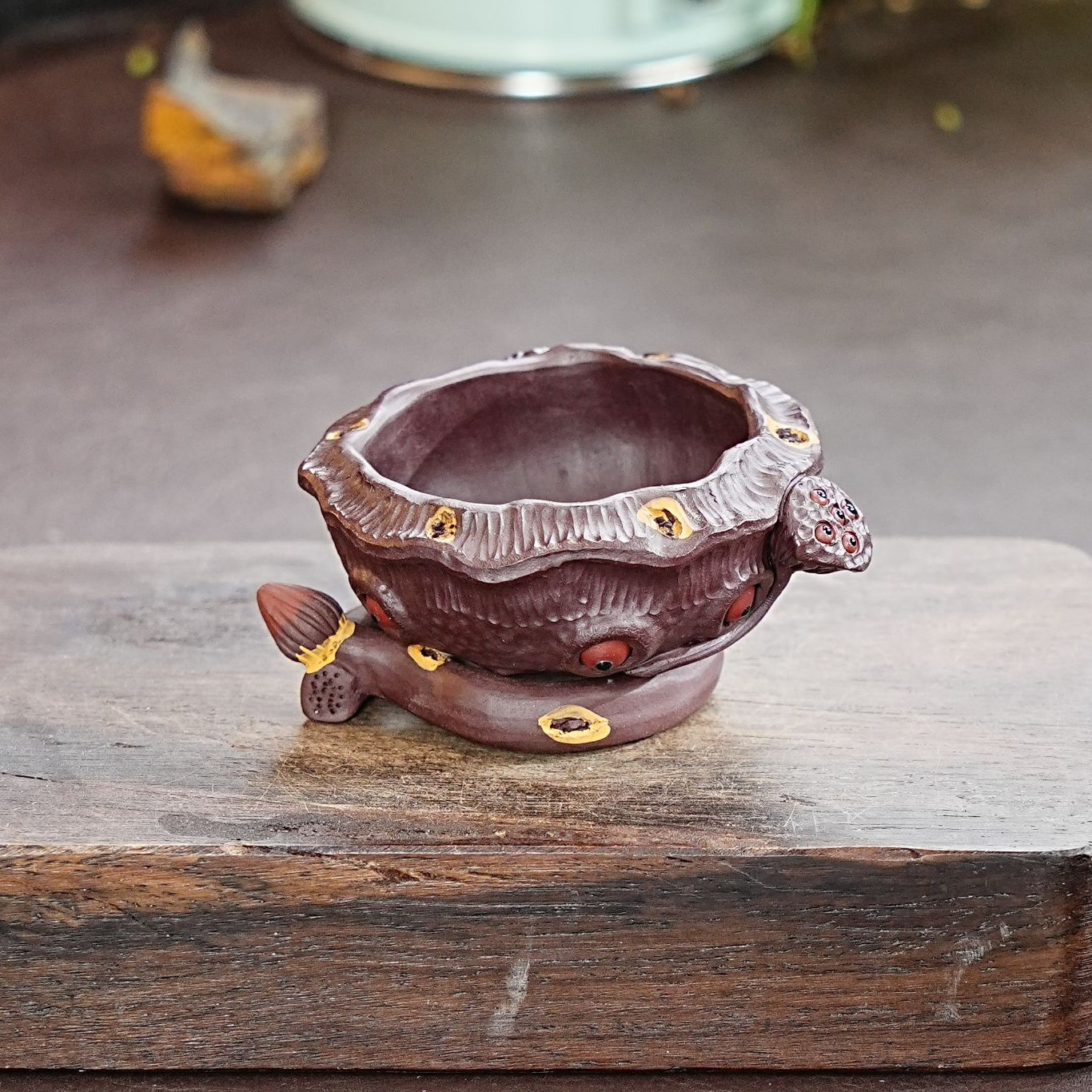 【2957莲蓬茶漏】宜兴原矿紫砂手工堆绘莲蓬茶漏