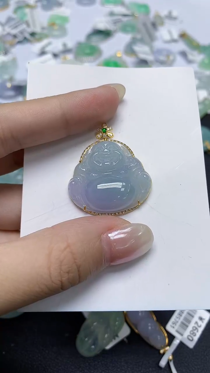 翡翠18K金镶嵌颈饰天然缅甸翡翠A货