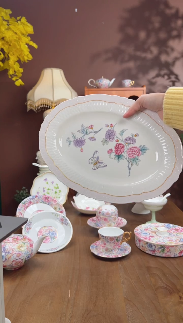 【闪购商品】瓦当蝶恋花12寸鱼盘1个