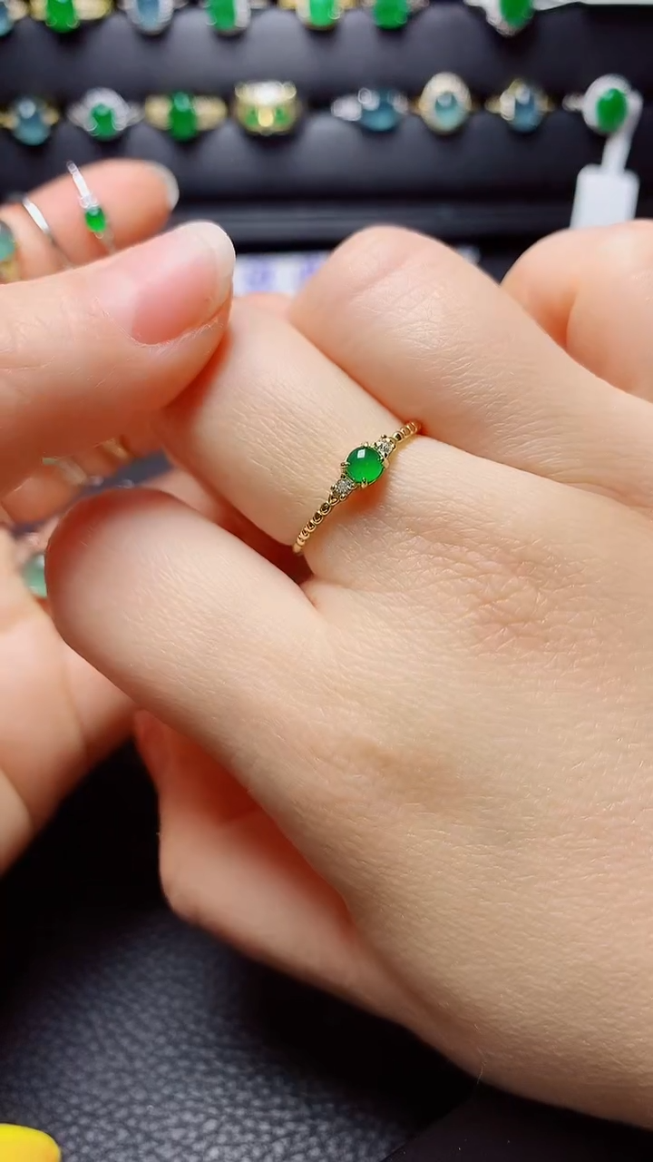 银S925镶嵌戒指翡翠  天然翡翠A货s925银镶