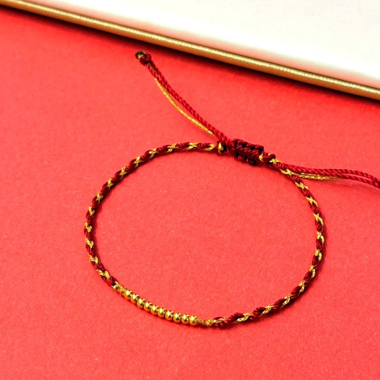 【阿泽黄金】足金小米金珠手绳配件DIY#01489（编好绳）（十颗金珠）