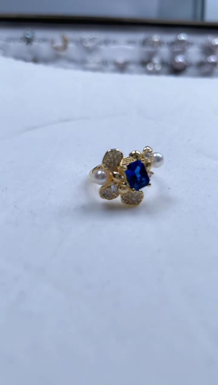【闪购商品】海水珍珠戒指银S925镶嵌双珠款珍珠戒指