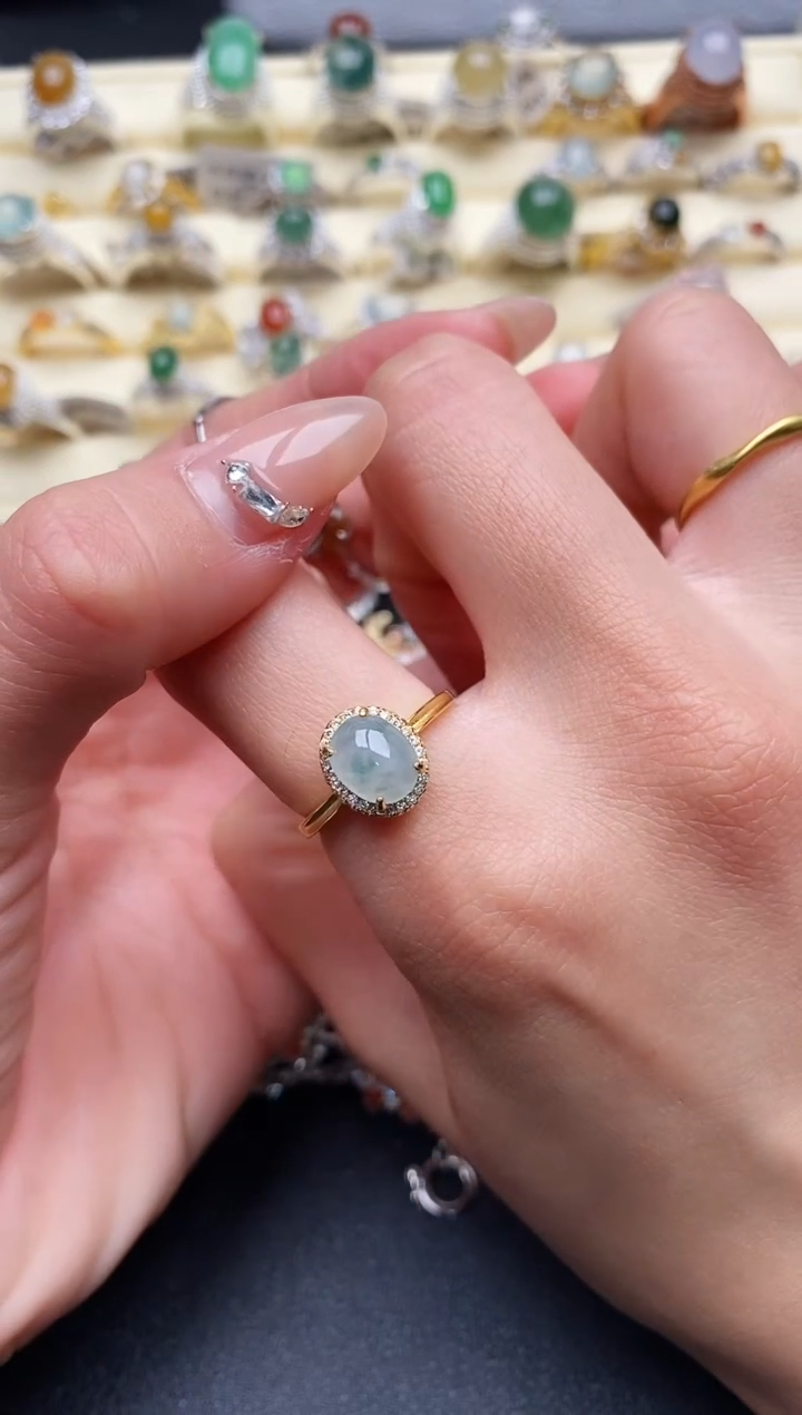 【闪购商品】翡翠戒指银S925镶嵌888888+4