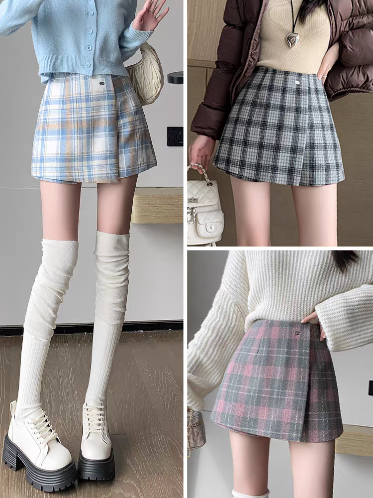 1501高腰半身裙秋冬复古学院风半裙格子不褪色甜美格纹