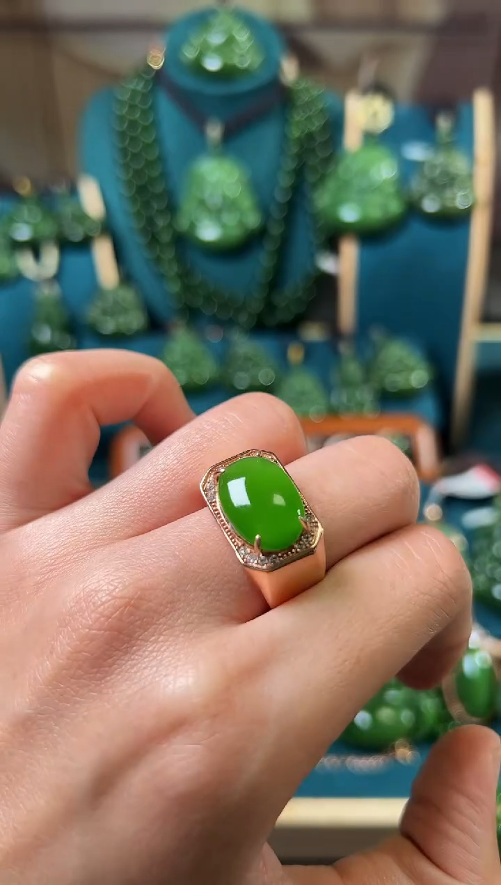 【闪购商品】和田玉（碧玉）戒指银S925镶嵌碧玉