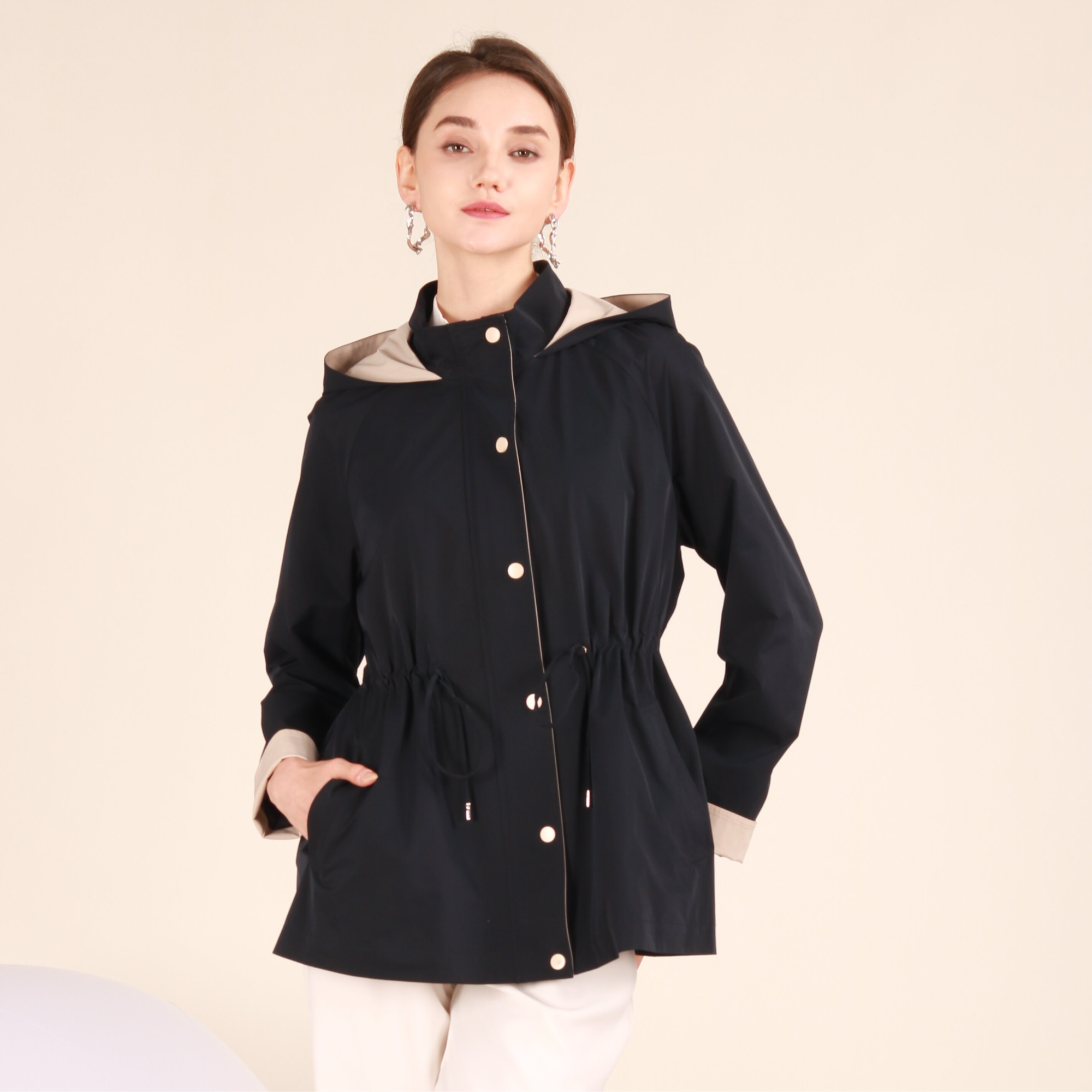 立体大连帽抽绳显瘦一手长通勤外套T529