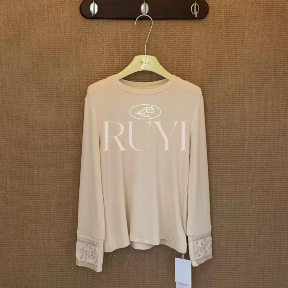 【RUYI】&【山木花葶】25新款重工法式钉珠刺绣时尚百搭新中式打底衫