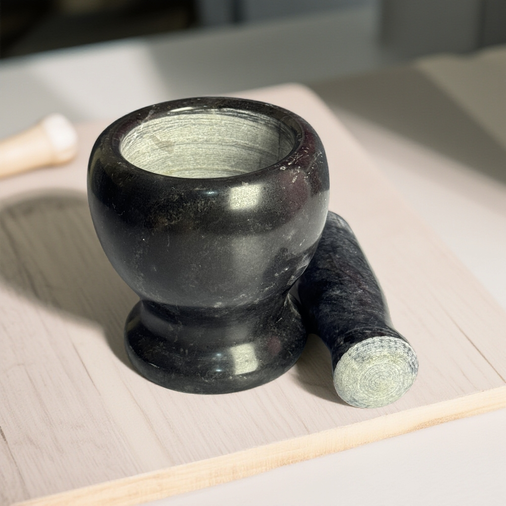 天然大理石蒜臼子捣蒜器石臼蒜泥神器擂钵研磨捣药纯黑款