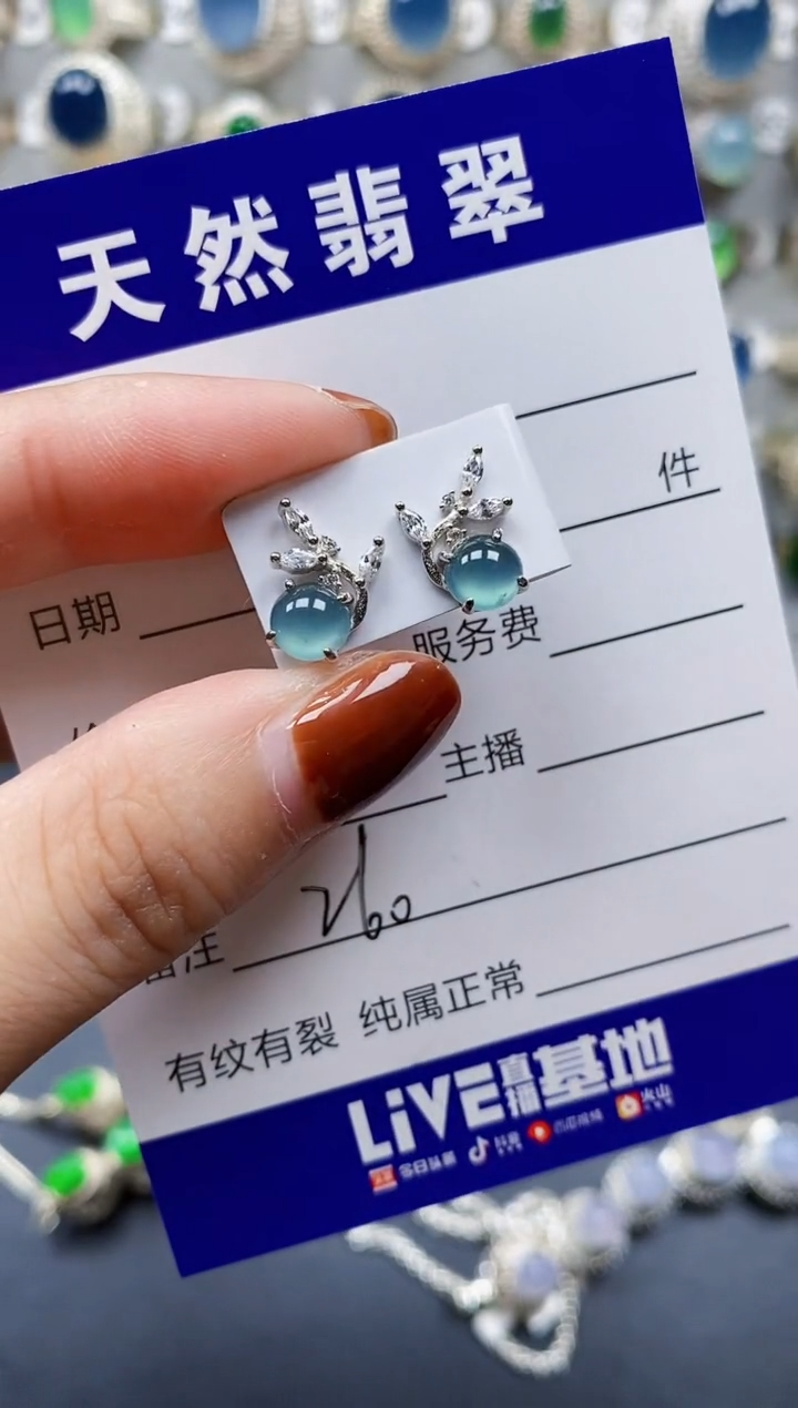 翡翠银S925镶嵌耳饰261